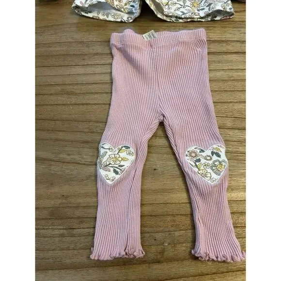 Chickpea Organic Girls Floral Set 12M Pink Botanical Cotton Stretch Outfit - Picture 8 of 9